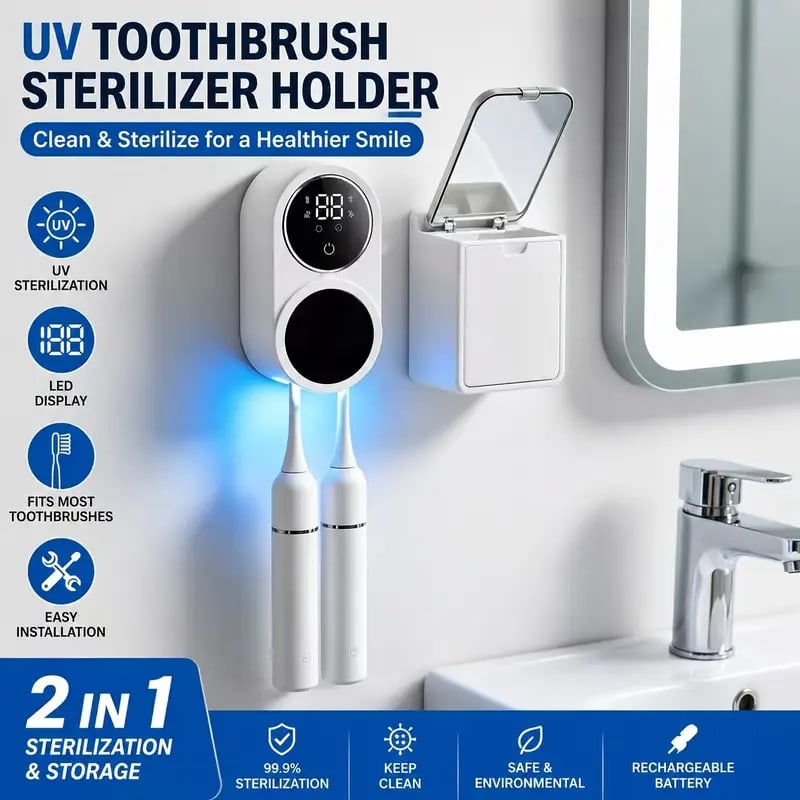معقم فرش الأسنان UV متركب على حيطة الحمام